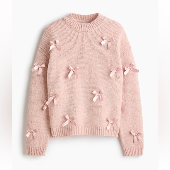 H&M Bow Appliquéd Sweater light pink NWT - Picture 2 of 7